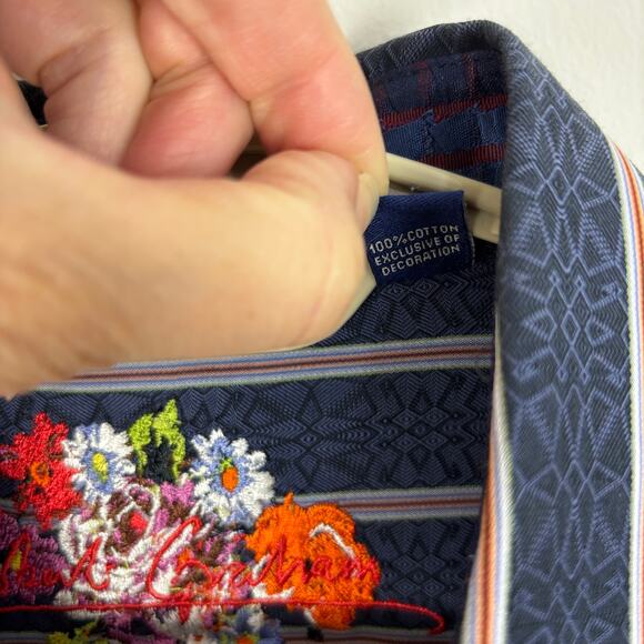 Robert Graham Flip Cuff Floral Embroidered Blue Striped Button Shirt XL cotton - Picture 11 of 11
